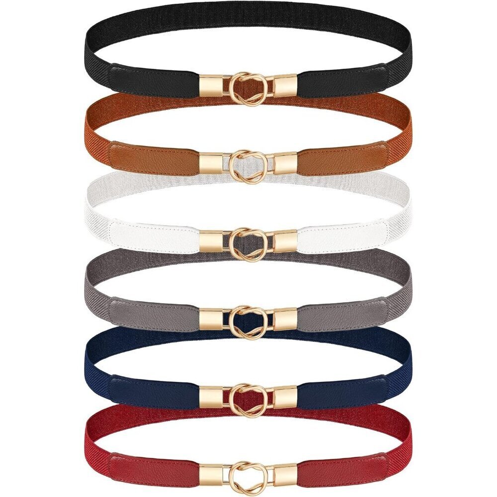 Skinny Women Belts Set 6 Elastic Waist Dress Belts Vintage Thin Stretch